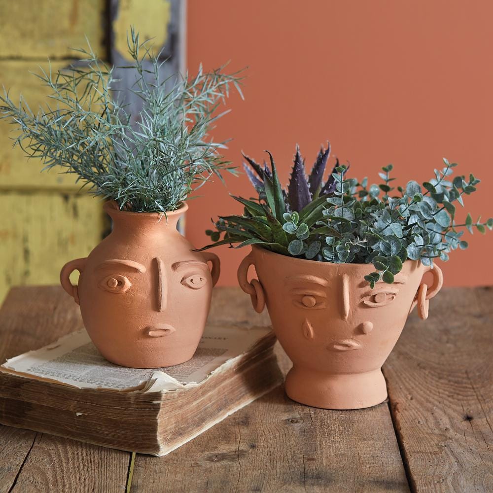 Abstract Face Terra Cotta Planter – Handmade Artistic Plant Pot