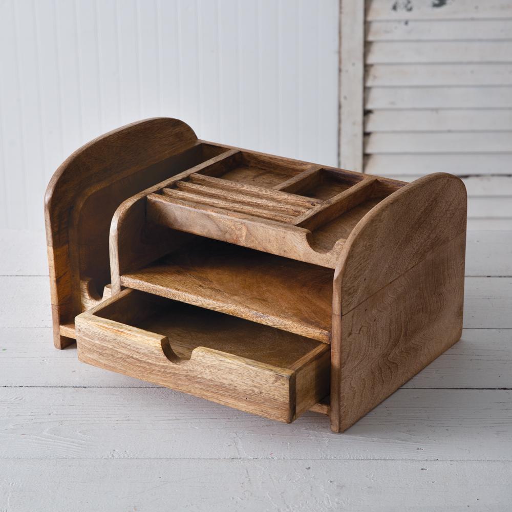 Wood Desk Organizer – Solid Mango Hardwood Office Storage