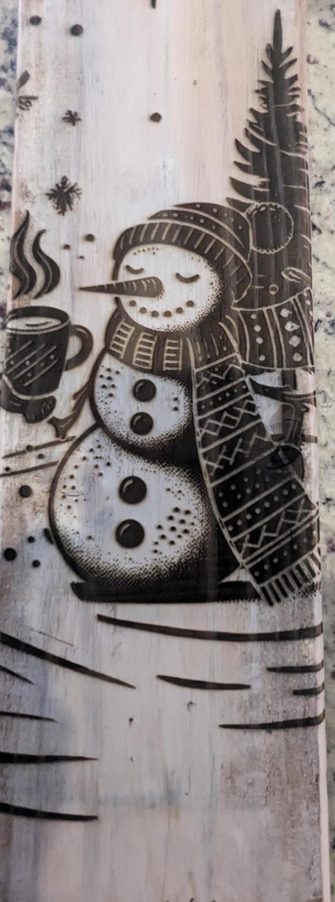 Handcrafted Etched Wooden Snowman Winter Wall Decor - "Warm and Cozy" | Fireplace, Front Porch, or Wall Hanging