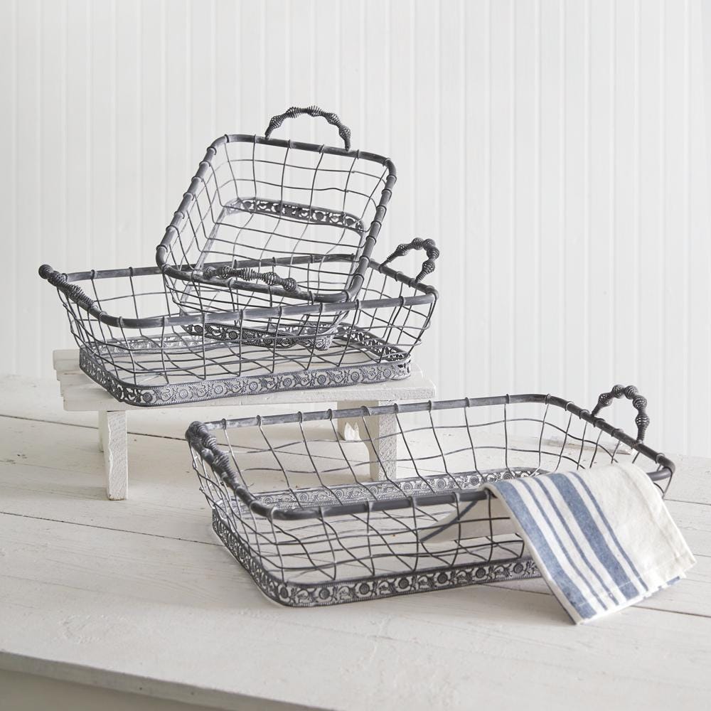 Set of Three Rectangular Wire Baskets – Nesting Storage