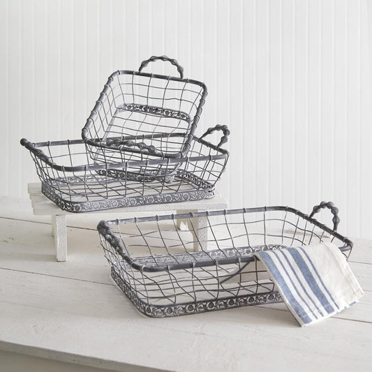 Set of Three Rectangular Wire Baskets – Nesting Storage