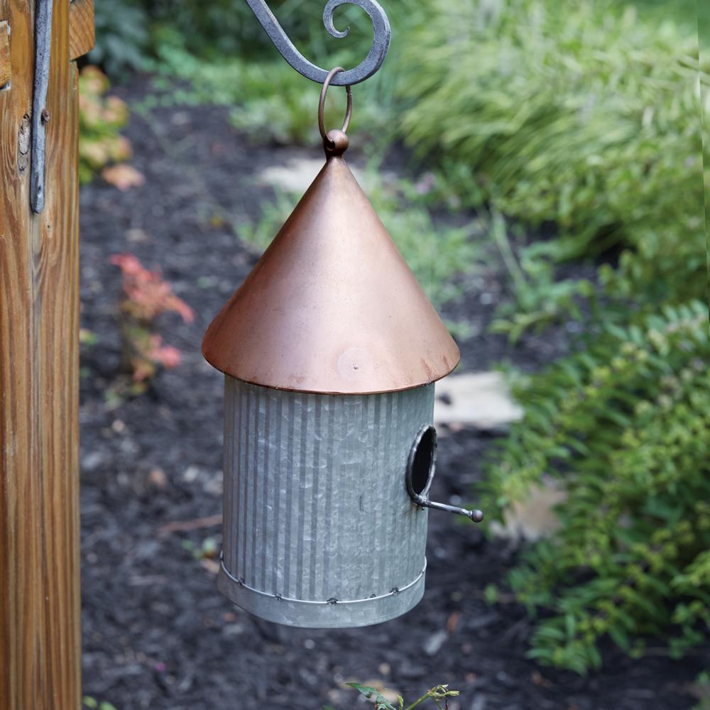 Two-Tone Silo Birdhouse – Galvanized Metal Farmhouse Decor