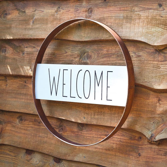 Rustic Metal Welcome Sign – 24" Farmhouse Wall Decor with Distressed Finish