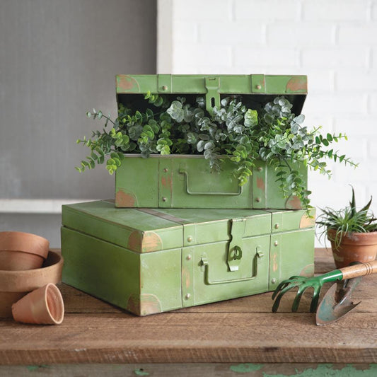 Set of Two Metal Trunks – Rustic Decorative Storage Boxes