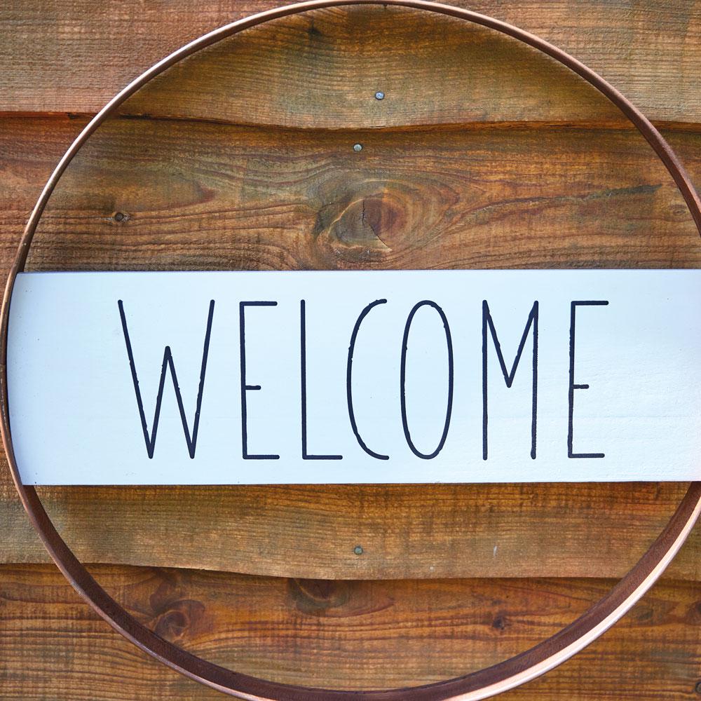 Rustic Metal Welcome Sign – 24" Farmhouse Wall Decor with Distressed Finish