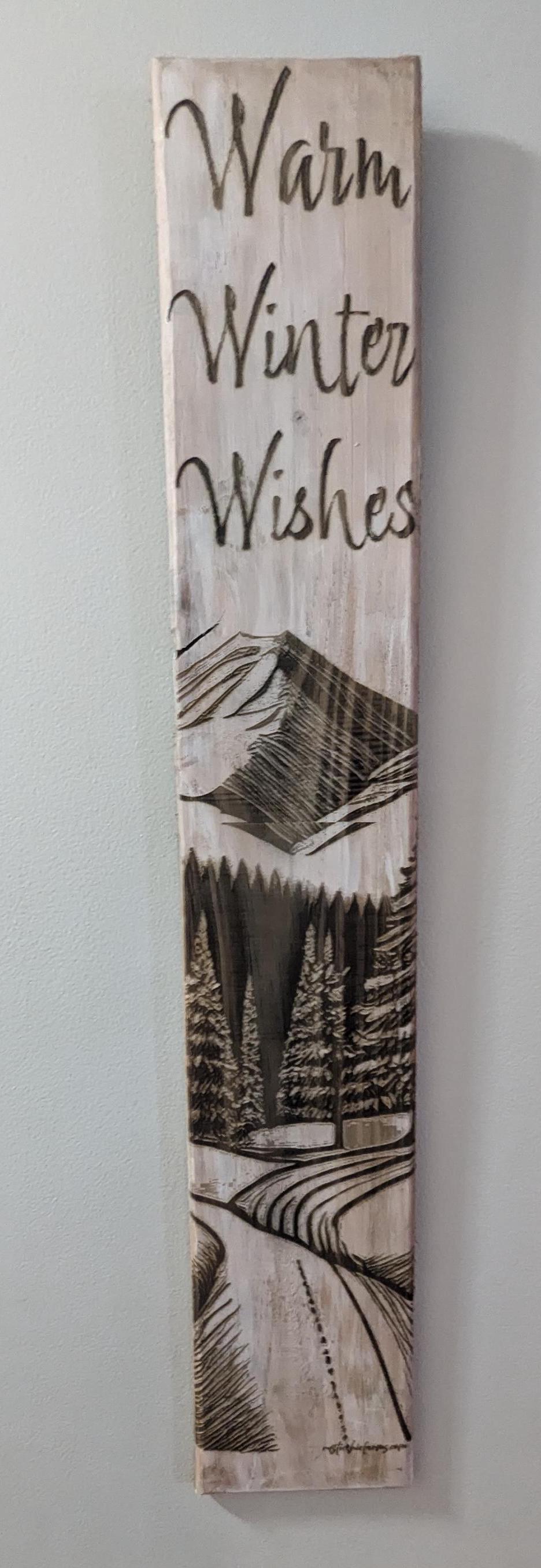 Handcrafted Wooden Winter Decor - "Warm Winter Wishes" | Forest and Mountain Scene-Fireplace, Front Porch, or Wall Hanging