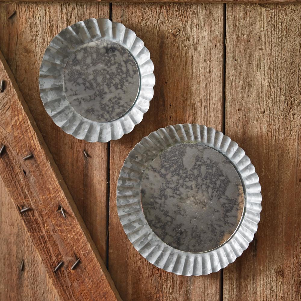 Set of 2 Pie Tin Mirrors – Farmhouse Galvanized Metal Wall Decor