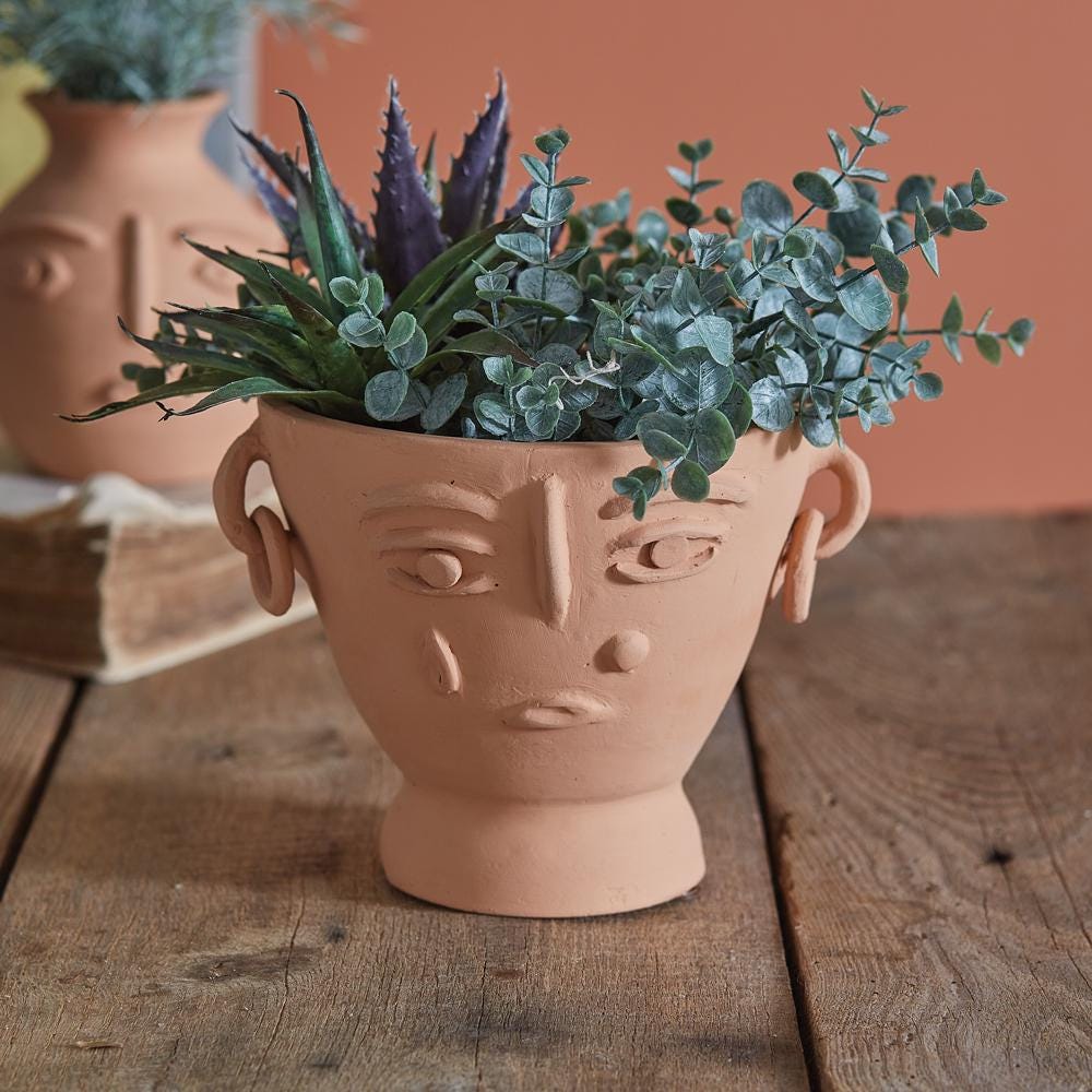 Abstract Face Terra Cotta Planter – Handmade Artistic Plant Pot