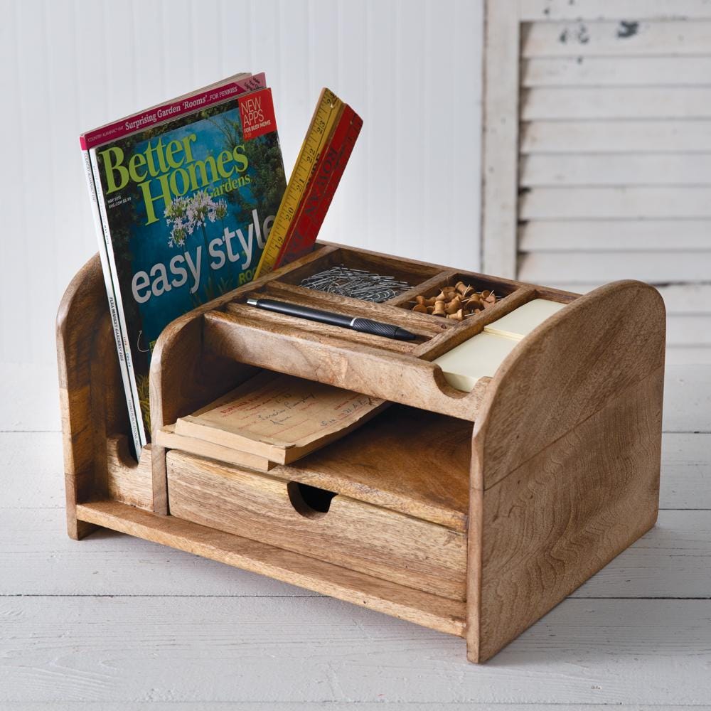Wood Desk Organizer – Solid Mango Hardwood Office Storage