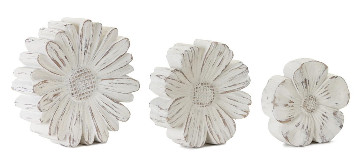 White washed stone flower decor (set of 3)