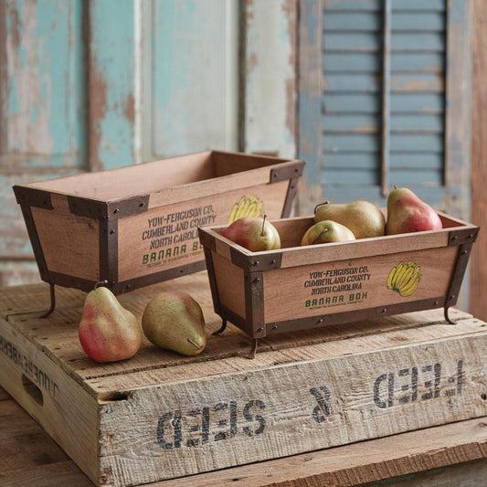 Set of Two Wood Tabletop Banana Boxes – Vintage-Inspired Storage Crates