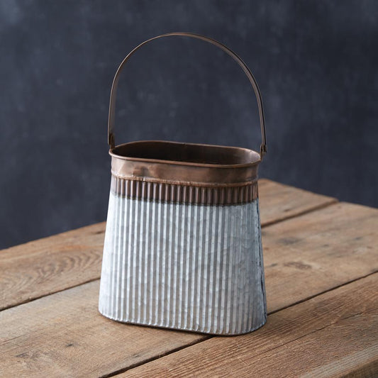 Rustic Two-Toned Metal Pail – Galvanized & Copper Decorative Bucket