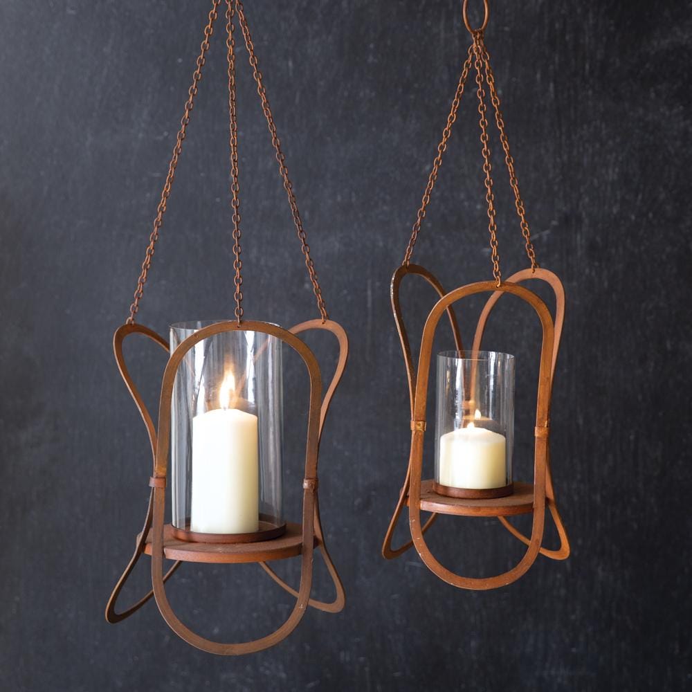Large Rustic Hanging Lantern – 13.5" Primitive Outdoor Patio Decor