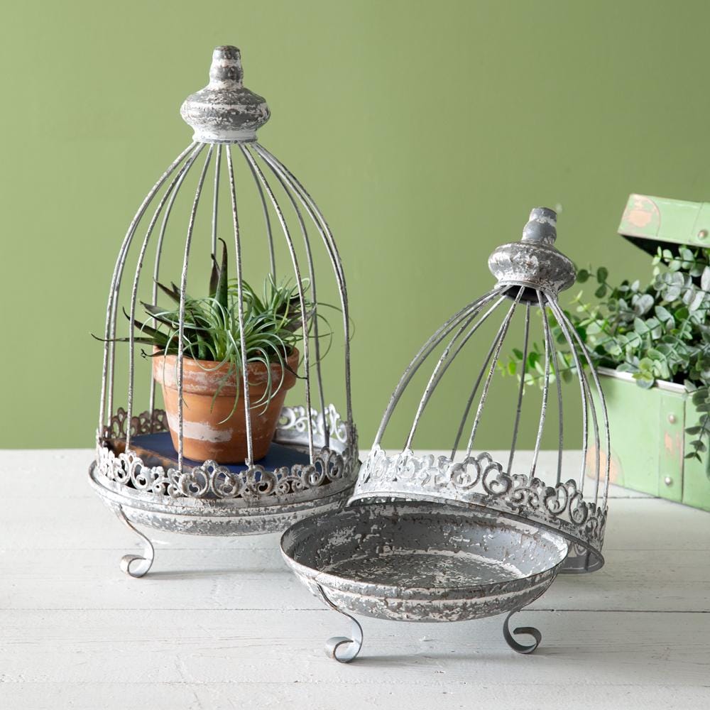 Set of Two Stone Valley Cloches – Decorative Metal Display Domes