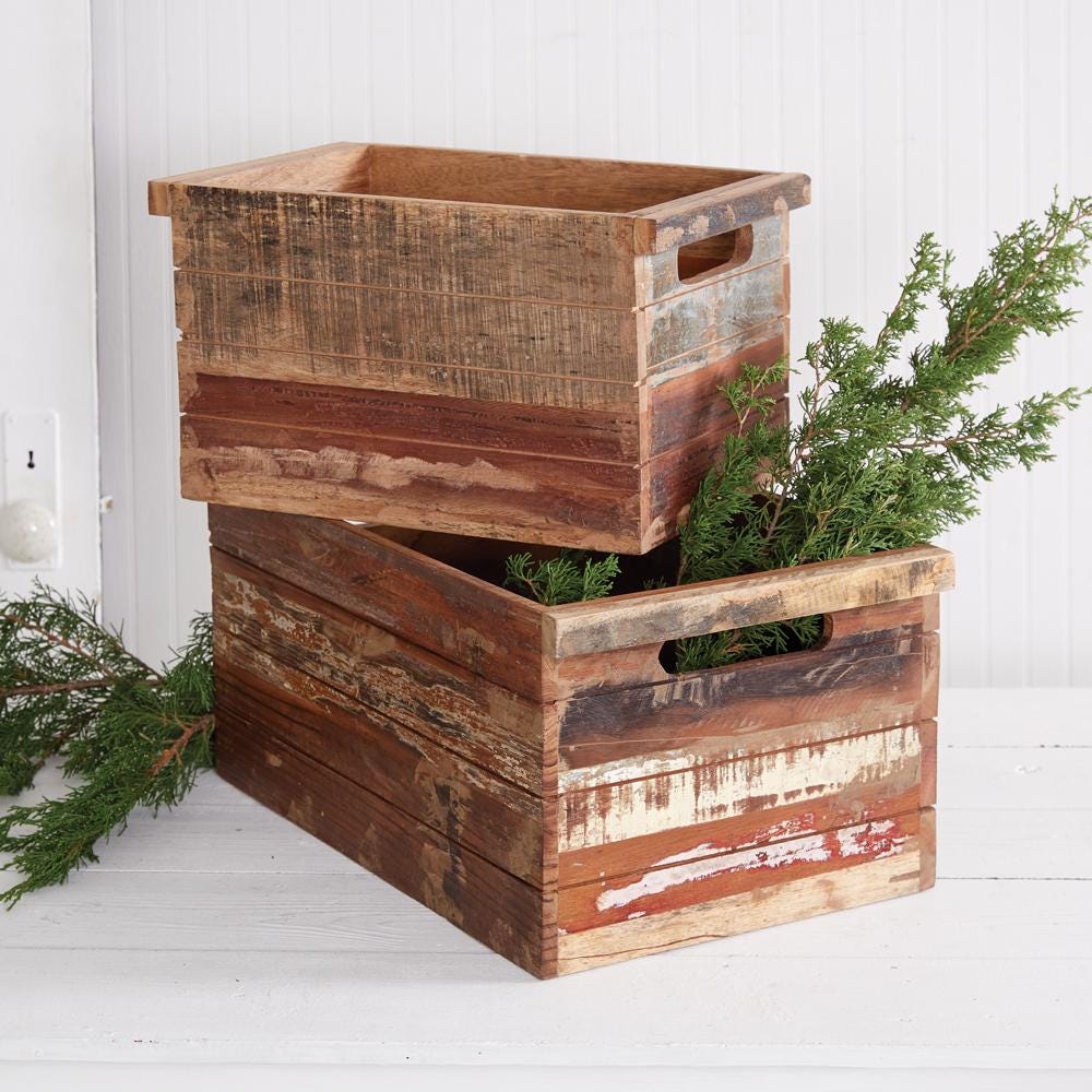 Set of Two Reclaimed Wood Crates – Rustic Storage and Decor