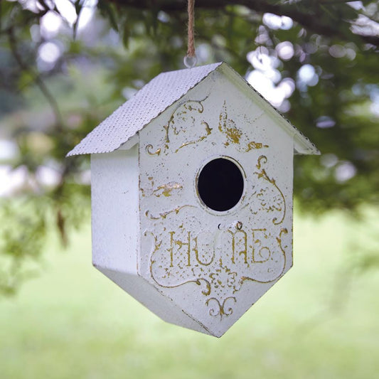 Shabby Chic Metal Birdhouse – Vintage Style Garden Decor