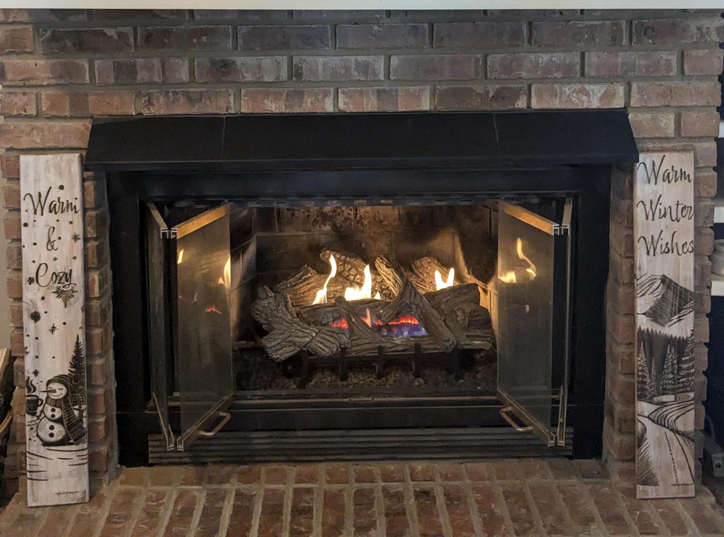 Handcrafted Wooden Winter Decor - "Warm Winter Wishes" | Forest and Mountain Scene-Fireplace, Front Porch, or Wall Hanging