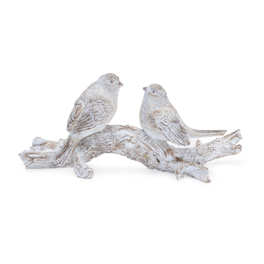 White washed birds on branch figurine 9.5"