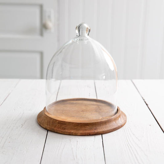 Glass Bell Cloche with Wood Base