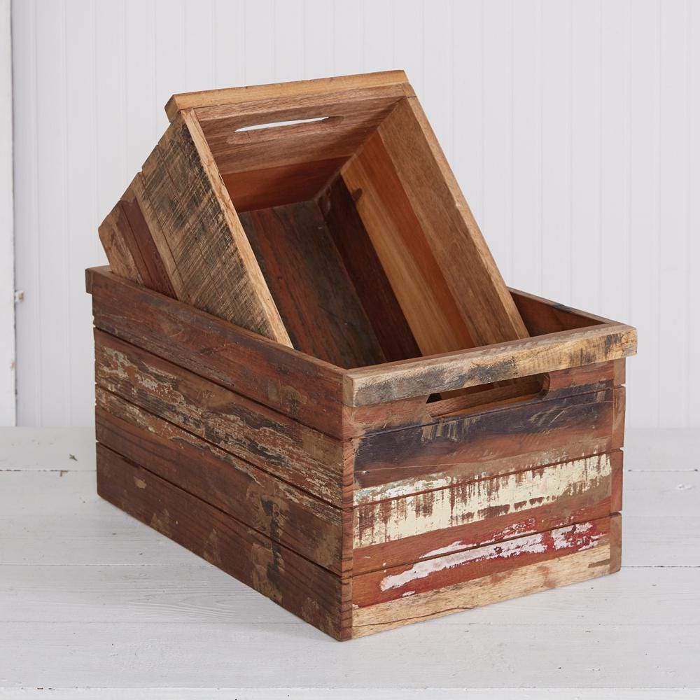 Set of Two Reclaimed Wood Crates – Rustic Storage and Decor