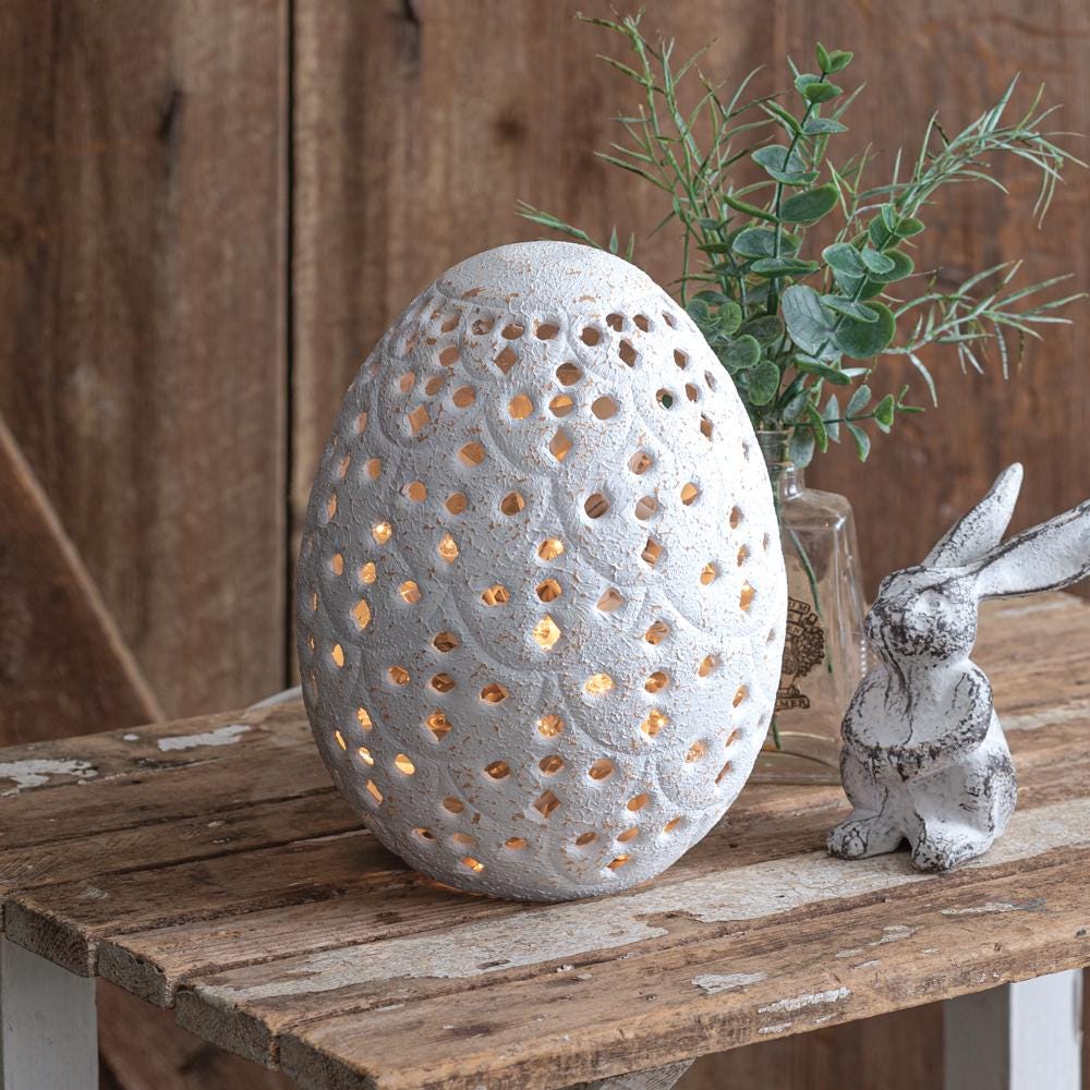 Perforated Tabletop Egg – Rustic Metal Decor