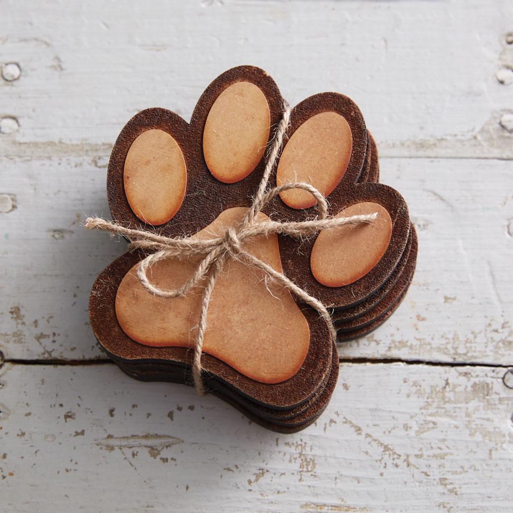 Set of Four Wood Burned Paw Coasters