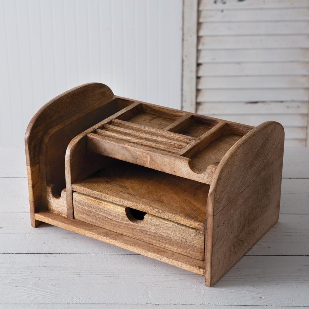 Wood Desk Organizer – Solid Mango Hardwood Office Storage