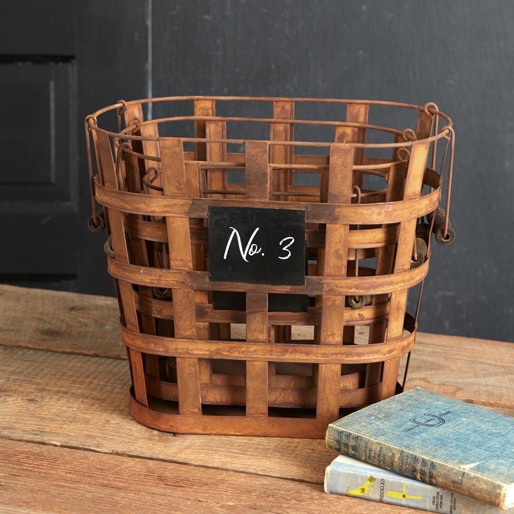 Set of Three Rustic Numbered Baskets - Antique Metal Nesting Bins