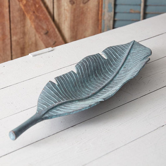 Verdigris Cast Iron Leaf Dish – 25.5" Table Centerpiece Bowl