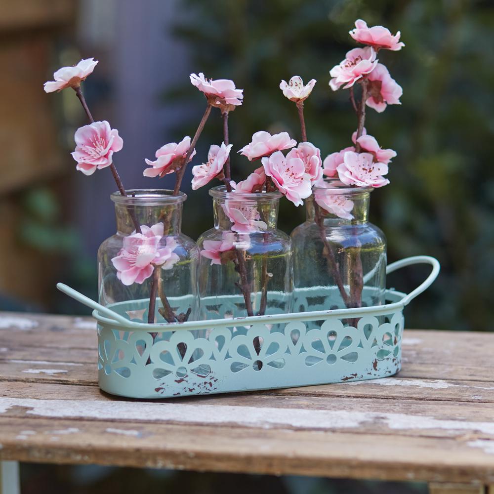 Decorative Three-Jar Caddy – Rustic Metal Holder with Glass Jars