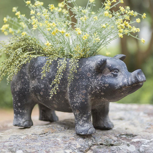 Large Pig Planter – Farmhouse Resin Garden Pot, 17" Long