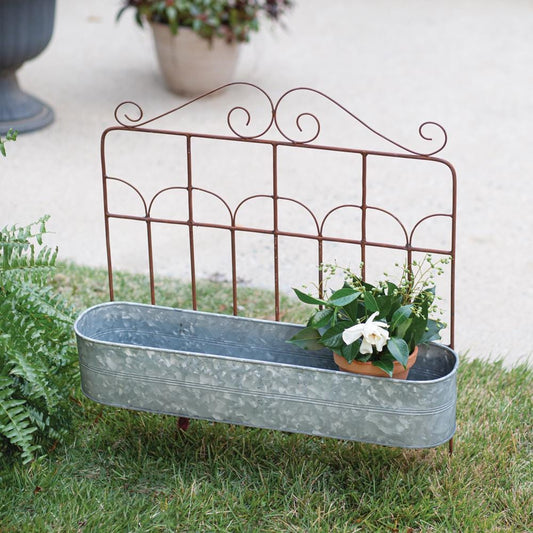 Garden Fence Planter – Wrought Iron Stake with Galvanized Bucket