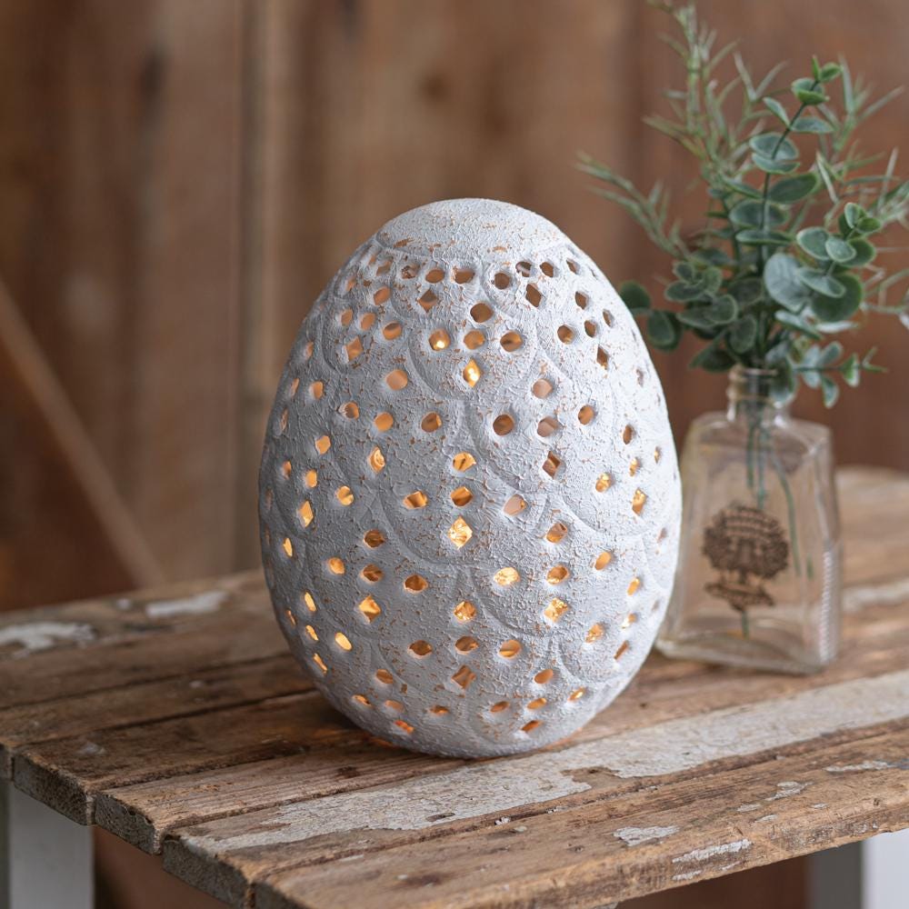 Perforated Tabletop Egg – Rustic Metal Decor