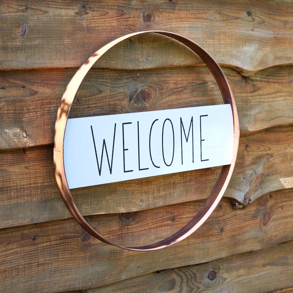 Rustic Metal Welcome Sign – 24" Farmhouse Wall Decor with Distressed Finish