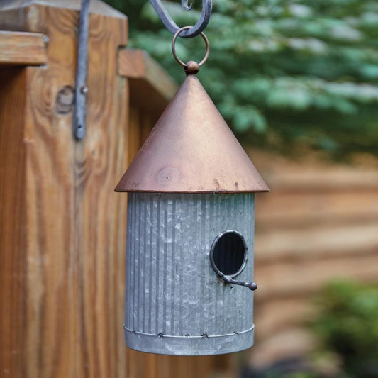 Two-Tone Silo Birdhouse – Galvanized Metal Farmhouse Decor