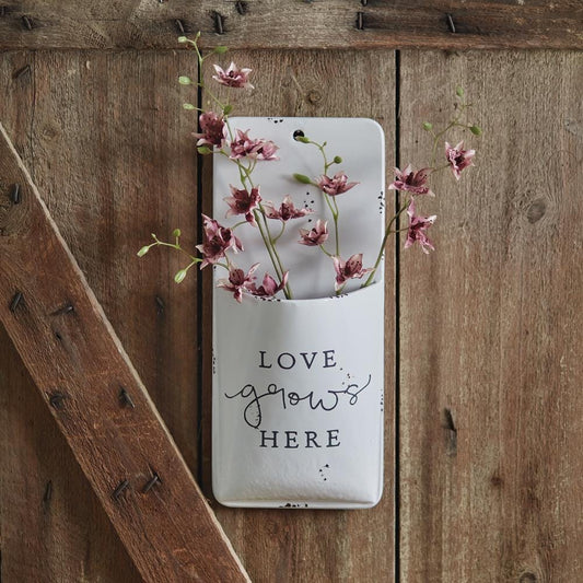 Love Grows Here Metal Wall Pocket Vase