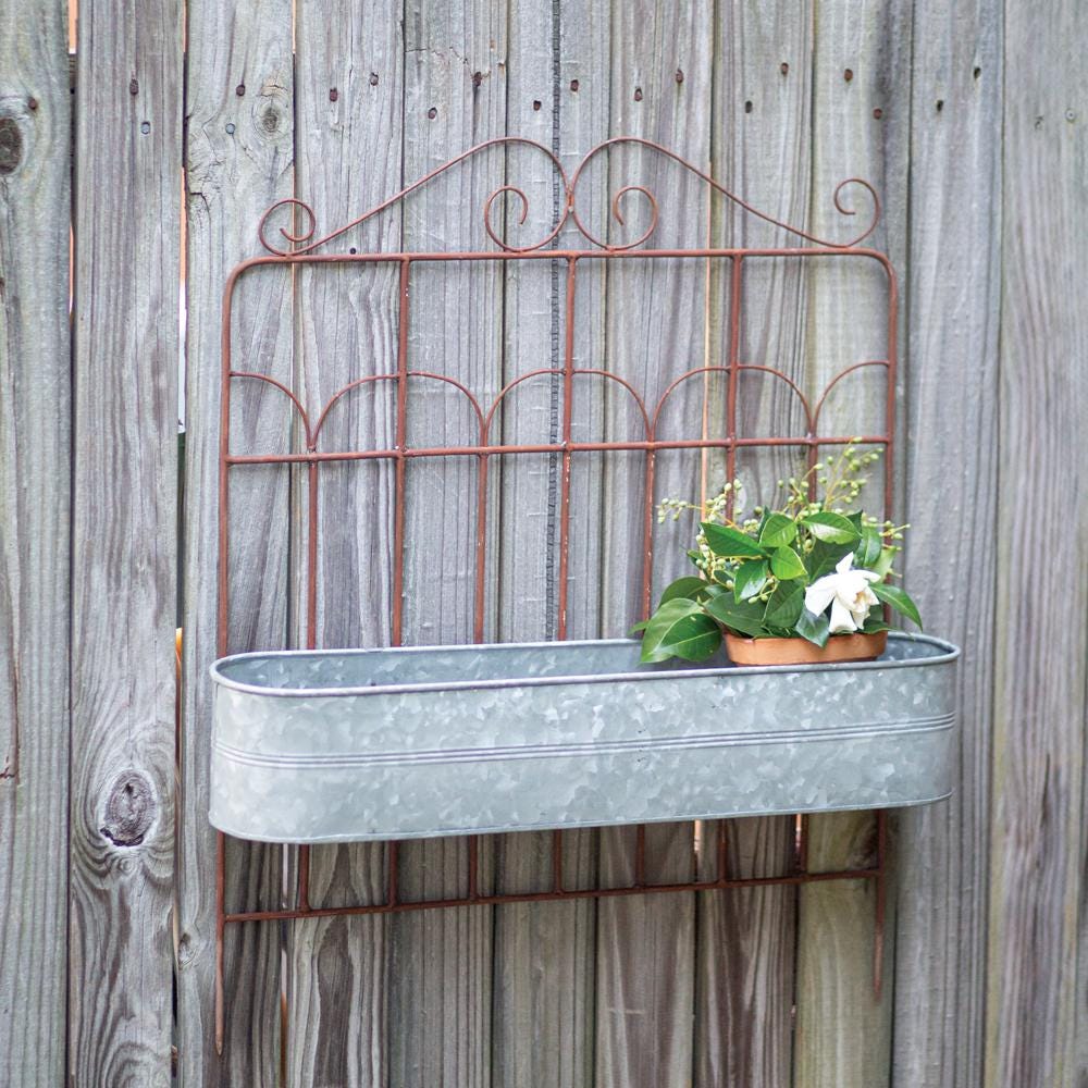Garden Fence Planter – Wrought Iron Stake with Galvanized Bucket
