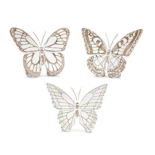 Stone butterfly shelf sitter with white washed finish (set of 3)