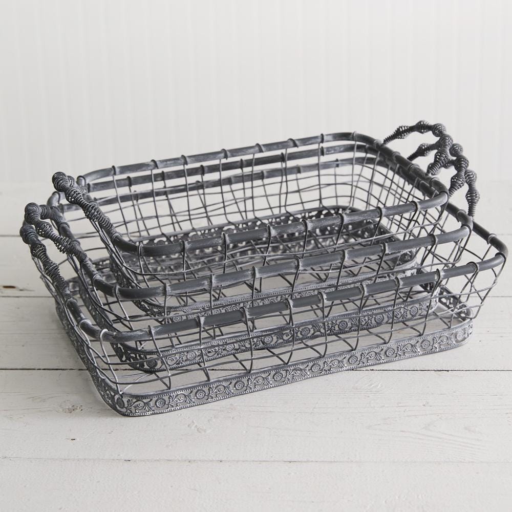 Set of Three Rectangular Wire Baskets – Nesting Storage