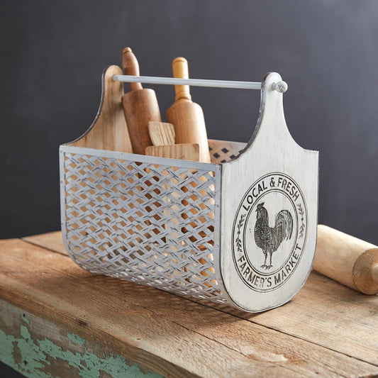 Local Fresh Farmer's Market Produce Basket – Metal and Wood Storage Bin