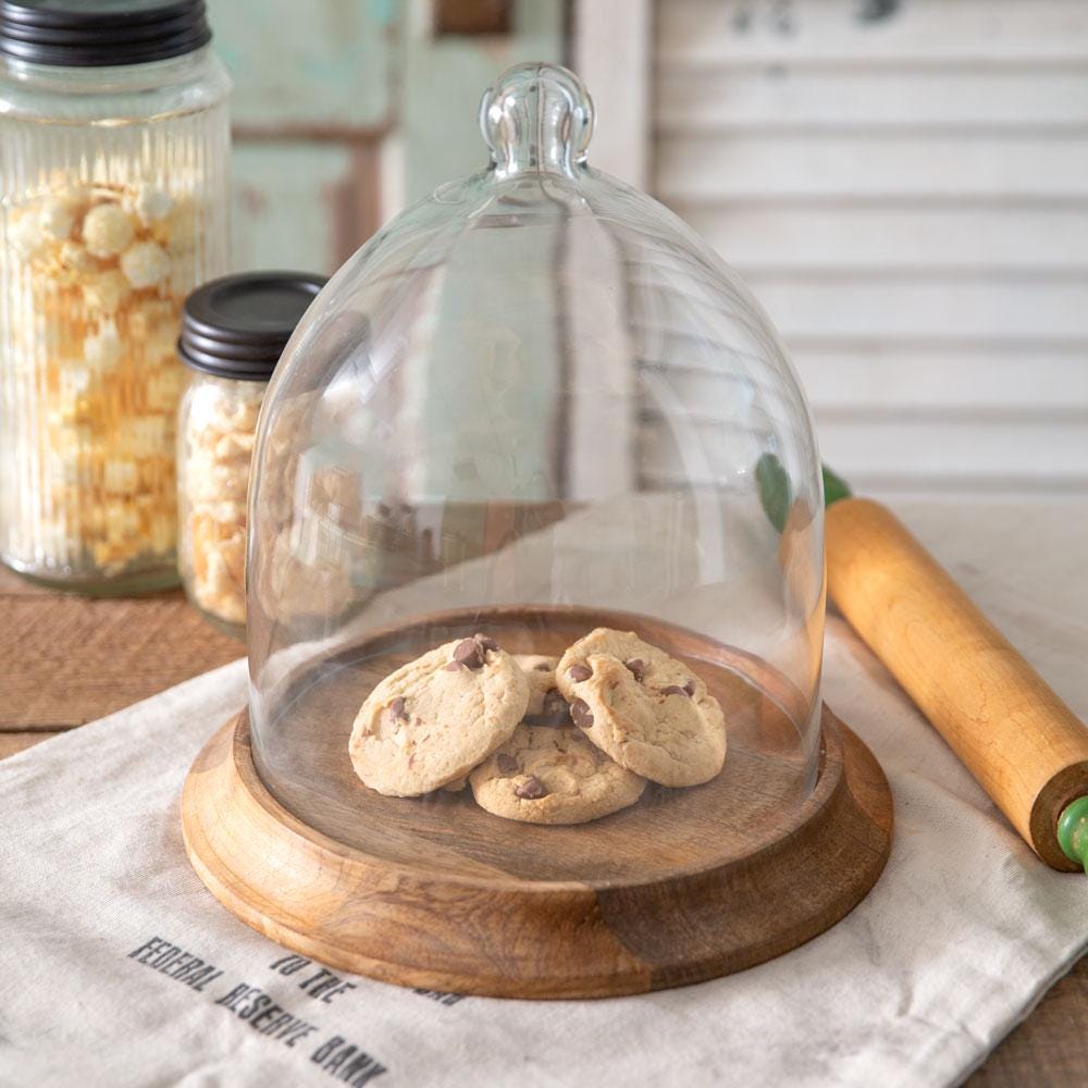 Glass Bell Cloche with Wood Base