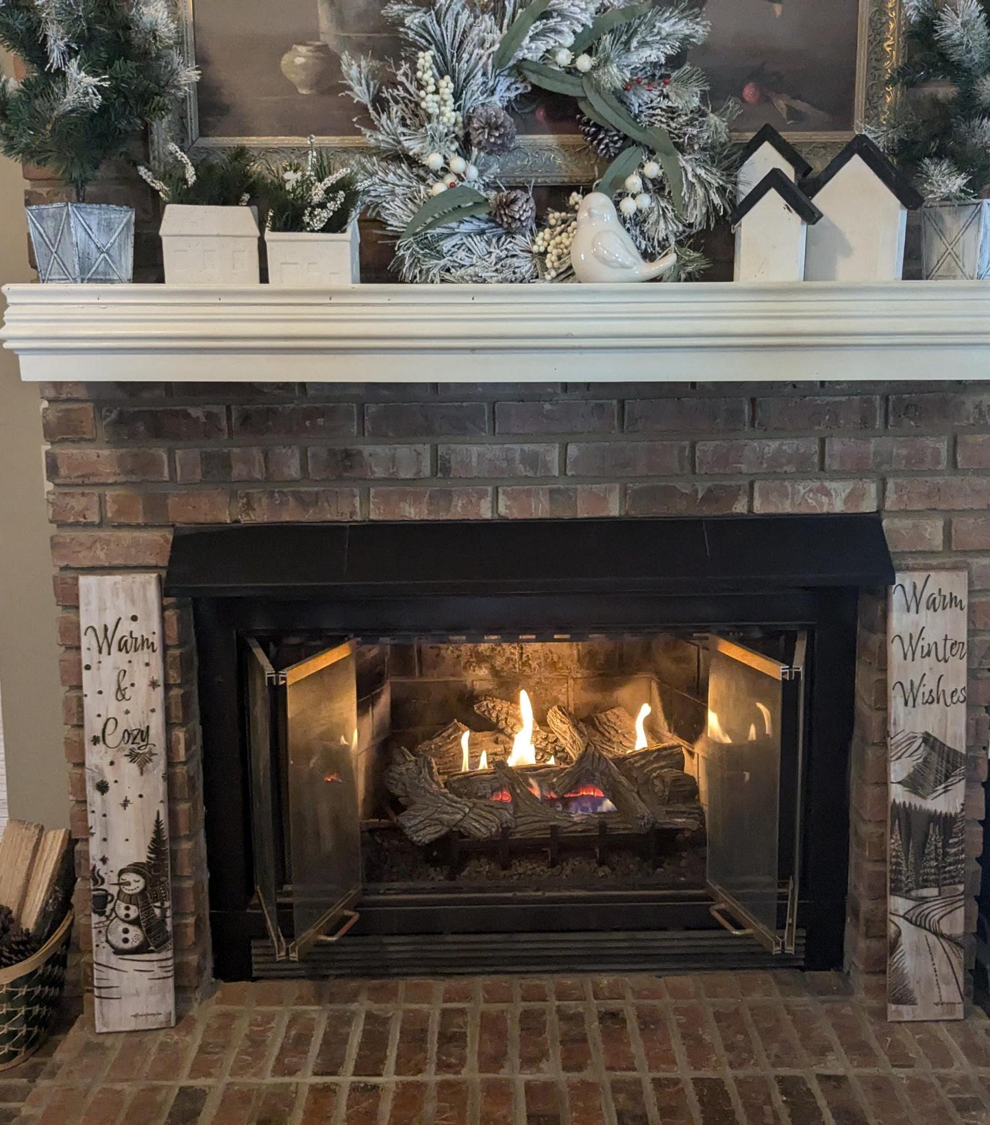 Handcrafted Wooden Winter Decor - "Warm Winter Wishes" | Forest and Mountain Scene-Fireplace, Front Porch, or Wall Hanging