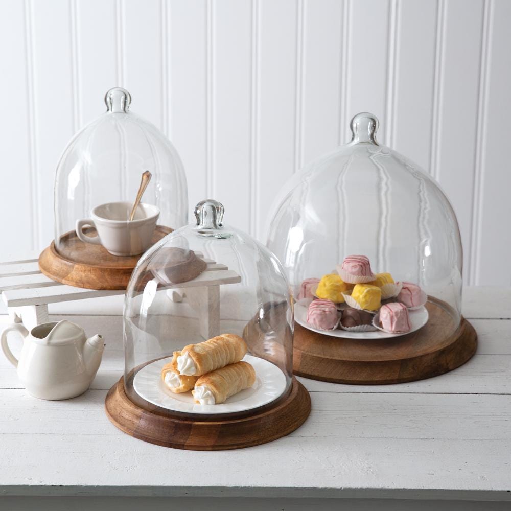 Glass Bell Cloche with Wood Base