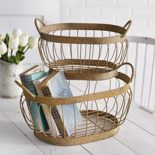 Set of Two Thornehill Wire Baskets – Rustic Home & Garden Storage