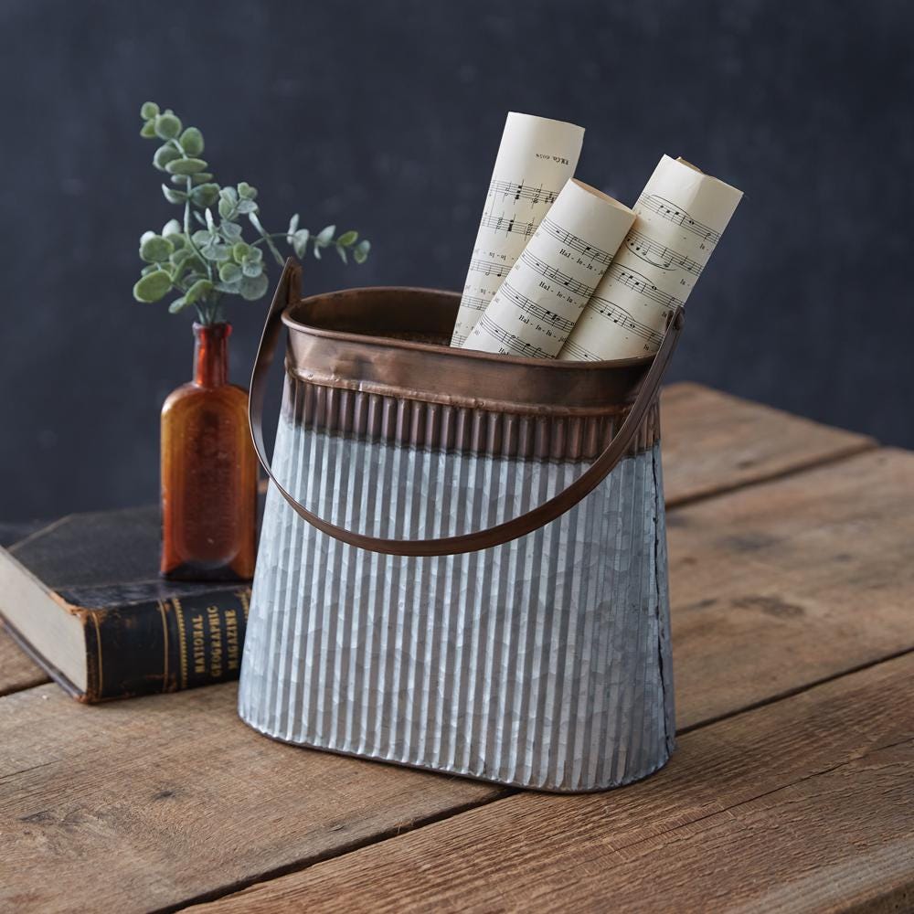 Rustic Two-Toned Metal Pail – Galvanized & Copper Decorative Bucket