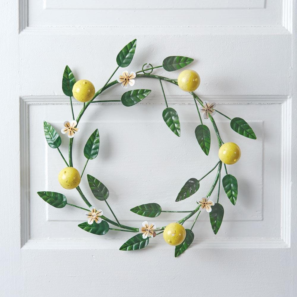 Small Metal Lemon Wreath – 13" Spring Farmhouse Door or Wall Decor