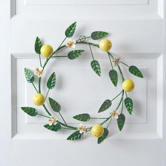 Small Metal Lemon Wreath – 13" Spring Farmhouse Door or Wall Decor