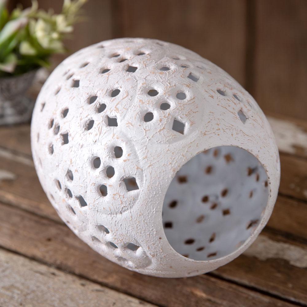 Perforated Tabletop Egg – Rustic Metal Decor