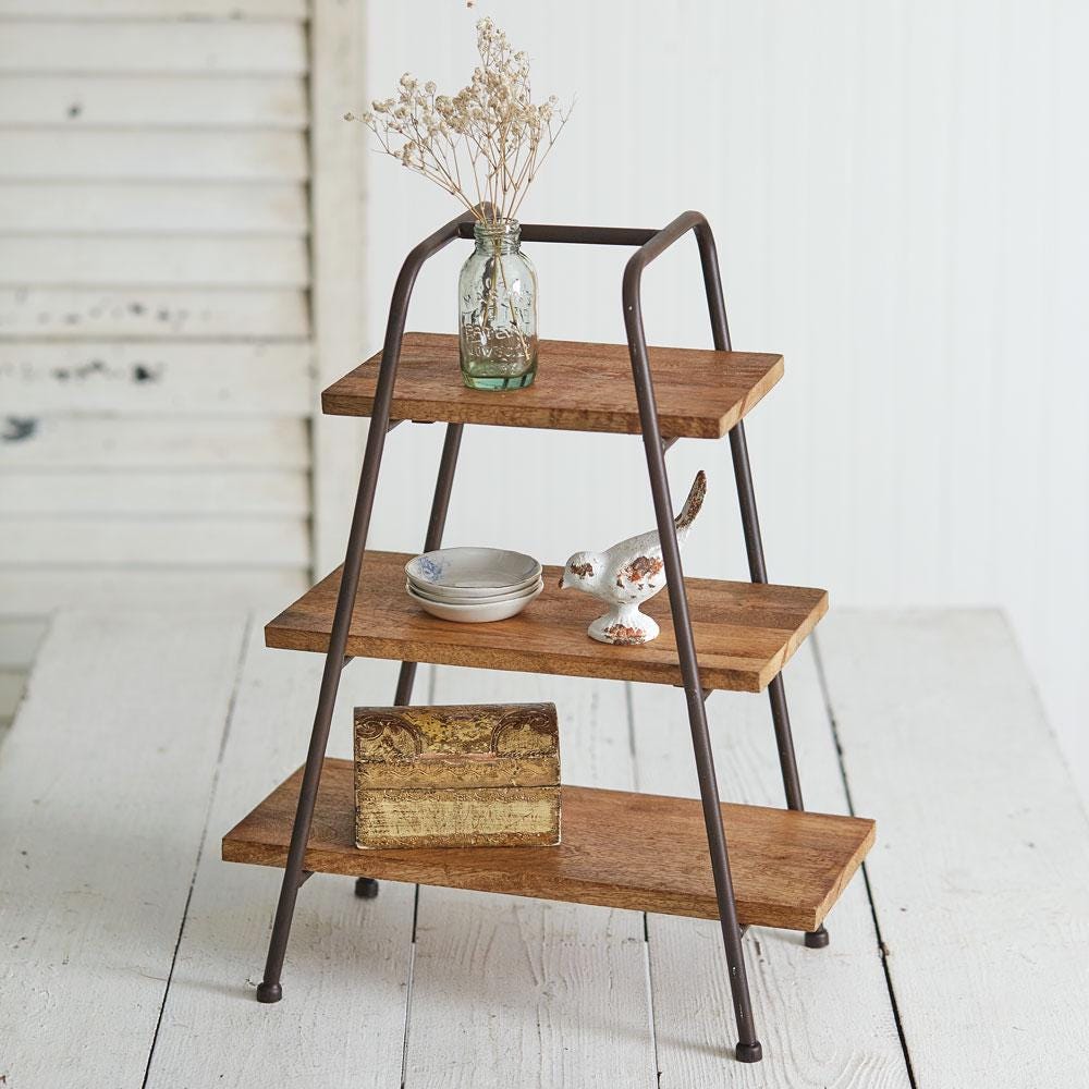 Rustic Tabletop A-Frame Shelves | Farmhouse Tiered Ladder Shelf Display