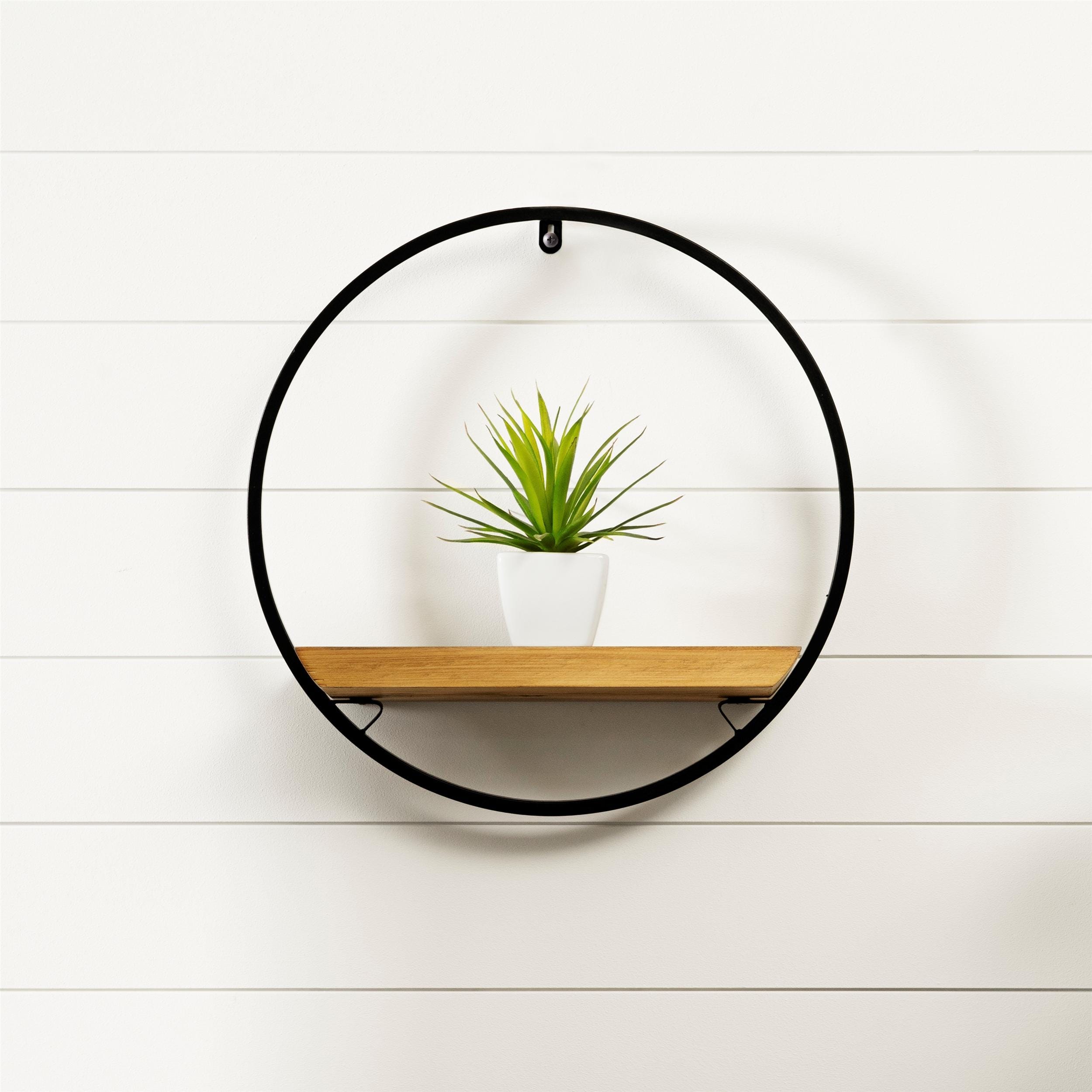 Round Wood and Metal Wall Shelf